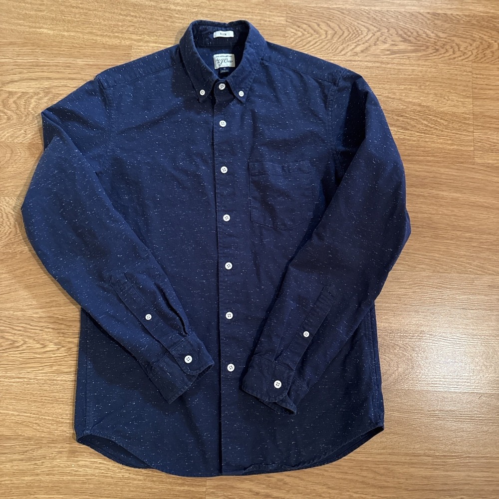 J. Crew Shirt Mens Blue/White Small Slim Fit Thick Cotton/Polyester Long Sleeve‎